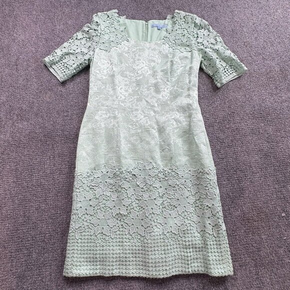 Antonio Melani Dress Womens 8 Mint Green Lace Embroidered‎ Sheath Classic Career - Picture 1 of 14